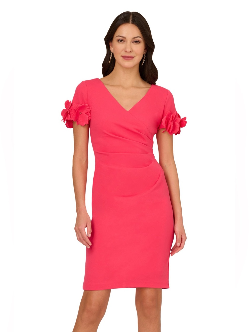 NWT Nordstrom Adrianna Papell 3D Flower Cuff Crepe Faux Wrap Dress Petunia 8